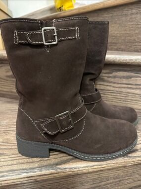 G.H. Bass & Co. Naples Chocolate Brown Suede Combat Moto Biker Boots